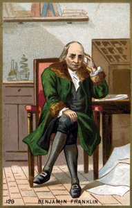 Porträtt av Benjamin Franklin (1706 - 1790). Kromolitografi från slutet av 1800-talet. av Unknown artist
