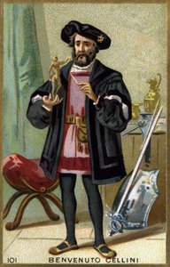 Porträtt av Benvenuto Cellini (1500 - 1571), italiensk guldsmed och skulptör. Kromolitografi av 1800-talet. av Unknown artist