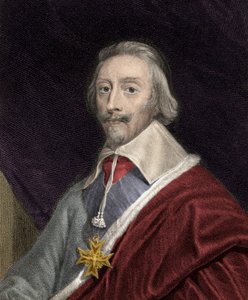 Porträtt av kardinal Richelieu (1585-1642) bärande korset av den Helige Andeorden (Helig Ande) - Armand Jean Du Plessis Kardinal och hertig av Richelieu (1585-1642) med ett kors av den Helige Andes Orden - gravyr - 1800-talet av Unknown artist