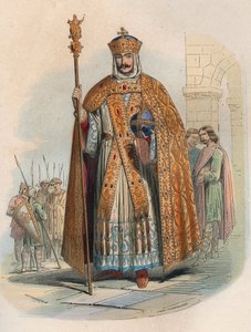 Porträtt av Karl den Store (742-814), kung av Frankrike. Gravyr från 1868 i "Histoire de Belgique från primitiv tid till slutet av Leopold I:s rege"" av Theodore Juste (1818-1888). Privat samling. av Unknown artist