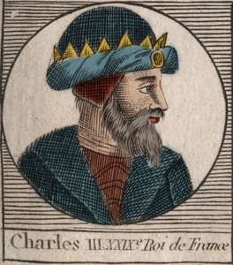 Porträtt av Karl III säger den enkla (879-929) kungen av frankerna - CHARLES III (879-929) - Karl den enkle - kung av Frankrike, 893-923 - gravyr från "Instruction sur l