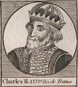 Porträtt av Karl II den skallige (823-877), kung av Frankrike - Karl II (823-877) den skallige - gravyr från "Instruction sur l
