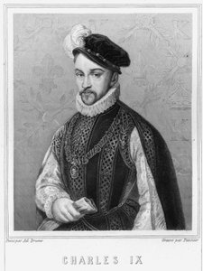 Porträtt av Karl IX (1550 - 1574), kung av Frankrike - i "Histoire des Français"" av Lavallée, gravyr, sd. av Unknown artist