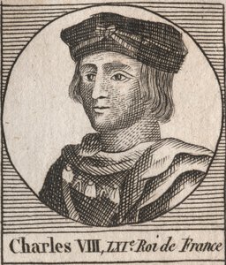 Porträtt av Karl VIII (1470-1498) Fransk kung av Valois-dynastin - Karl VIII (1470-98) kung av Frankrike - gravyr från "Instruction sur l