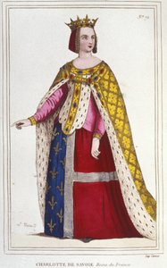 Porträtt av Charlotte de Savoy 1445 -1483 Drottning av Frankrike från 1461 till 1483 Brud till Ludvig XI (Le Prudent) i 1451 gravyr av 1830 av Unknown artist