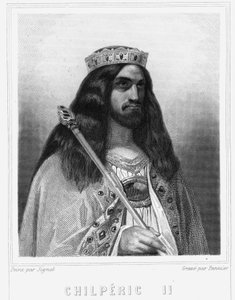 Porträtt av Childeric III (v. 670 - 721), kung av Neustrien - i "Histoire des Francais"" av Lavallee, gravyr, sd. av Unknown artist