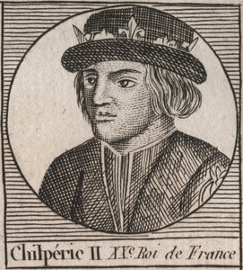 Porträtt av Chilperic II (ca 670 - 721), kung av Neustrien - CHILPERIC II kung av frankerna - gravyr från "Instruction sur l