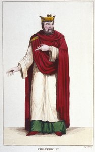Porträtt av Chilperic I (539 - 584), gravyr av kung av Neustrien 1830 av Unknown artist