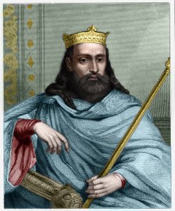 Porträtt av Clotaire (Clothaire) I (497 - 561), kung av Neustrien och kung av frankerna - i "Histoire des Francais"" av Lavallee, gravyr, sd. av Unknown artist