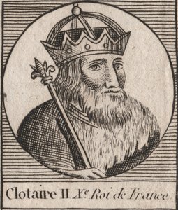 Porträtt av Clothaire II (584 - 628), kung av Neustrien och kung av frankerna - Clotaire eller Chlotar II (d.629) kung av frankerna - gravyr från "Instruction sur l