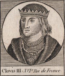 Porträtt av Clovis III, frankernas kung från 691 till 695 - CLOVIS III Merovinger kung av Neustrien och Austrasien - gravyr från "Instruction sur l