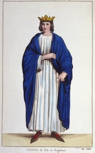 Porträtt av Clovis II (? - 657), kung av Neustrien, Bourgogne och Austrasien gravyr från 1830 av Unknown artist