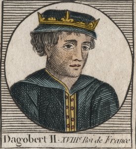 Porträtt av Dagobert II, frankernas kung från 711 till 716 - Dagobert II (676-679), kung av Austrasien - gravyr från "Instruction sur l