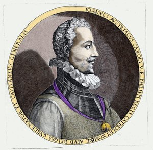 Porträtt av Don Juan av Österrike (1547-1578), oäkta son till Karl V (1500 - 1558). Gravyr av Unknown artist