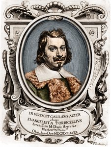 Porträtt av Evangelista Torricelli eller Toricelli (1608 - 1647), italiensk fysiker. Gravyr från 1600-talet. av Unknown artist