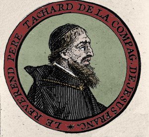 Porträtt av fader Guy Tachard, en missionär i Siam 1685. Gravyr från en atlas från 1600-talet av Unknown artist