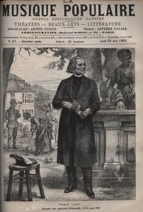Porträtt av Franz Liszt (1811-1886), ungersk kompositör, pianist och dirigent (Franz Liszt, ungersk kompositör, pianist och dirigent) gravering i "" Popular Music """ berömda veckotidning - 1882 av Unknown artist