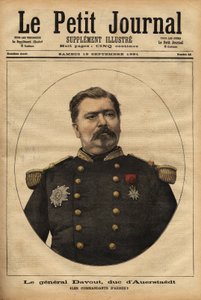 Porträtt av general Leopold Davout, hertig av Auerstaedt (1829-1904), stabschef för franska Armee, som deltog i katastrofen under det fransk-preussiska kriget (1870) av Napoleon III (1808-1873). Gravyr i "" Le petit journal"" 1891-09-17. Selvas c av Unknown artist