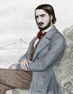 Porträtt av Georges (Georg) Herwegh (1817-1875) tysk poet, baserat på målningen av C. HITZ. av Unknown artist