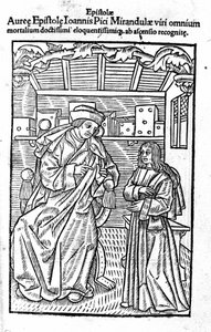 Porträtt av Giovanni Pico della Mirandola (Jean Pic de la Mirandole). Titelsida för "" Epistole auree "" av Unknown artist