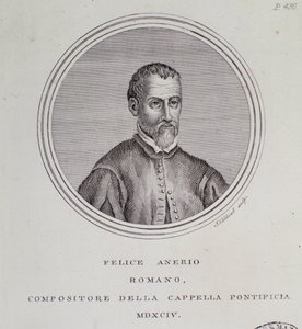 Porträtt av den italienska kompositören Felice Anerio (gravyr av Unknown artist