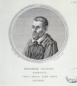Porträtt av den italienske kompositören Gregorio Allegri (1582-1652) Gravyr. 1629. Bologna, medborgarbibliografiskt museum av Unknown artist