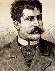 Porträtt av den italienska lyriska sångaren Mattia Battistini (1857-1928). Gravyr av 1800-talet. av Unknown artist