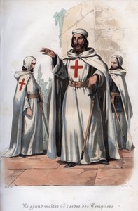 Porträtt av James av Molay (Jacques de Molay) (Molai) (1243-1314), Tempelriddarnas stormästare. Gravyr från 1842 i "Histoire des popes"" av Maurice Lachatre. Privat samling. av Unknown artist