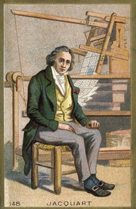 Porträtt av Joseph Marie Jacquard (1752-1834), fransk mekaniker framför sin automatiska vävstol. av Unknown artist