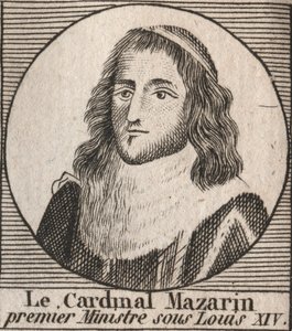 Porträtt av Jules Mazarin (1602-1661), känd som kardinal Mazarin, premiärminister under Ludvig XIV - Kardinal Mazarin tjänstgjorde som Ludvig XIV:s chefsminister - gravyr från "Instruction sur l