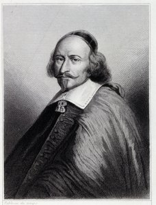 Porträtt av Jules Mazarin (Giulio Raimondo Mazzarino eller Mazarino) (1602-1661), fransk kardinal och politiker - i "Fransmännens historia"" av Lavallée, gravyr, sd. av Unknown artist