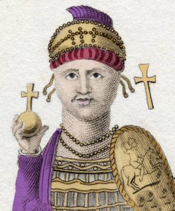 Porträtt av Justinianus I (Den store) (Flavius Petrus Sabbatius Justinianus).482 - 565. Romersk kejsare av Orienten. av Unknown artist