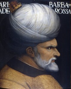 Porträtt av Khayr Al-Din Barberousse (1476 -1546), grundare med sin bror av Regency of Algiers, han var den osmanska sultanens vasall och Frankrikes allierade mot Karl V. 1500-talsmålning. Uffizimuseet, Florens. av Unknown artist