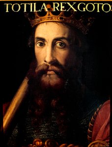 Porträtt av kung Ostrogoth Totila eller Baduila. målning. av Unknown artist