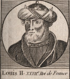 Porträtt av Ludvig II the Begue eller den lata (846 - 879), kung av Francs - Ludvig II Stammeraren 848 till 879 - gravyr från "Instruktion om Frankrikes historia"" av Charles Constant Le Tellier av Unknown artist