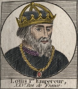 Porträtt av Ludvig I den "Frome" (778-840) Frankrikes kung, helige romerske kejsare - gravyr från "Instruction sur l