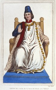 Porträtt av Ludvig XI i kostym av Sankt Michels orden (1423 - 1483). gravyr från 1830 av Unknown artist