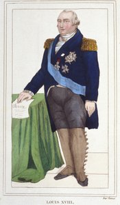 Porträtt av Ludvig XVIII (1755 - 1824), kung av Frankrike, gravyr från 1830. av Unknown artist