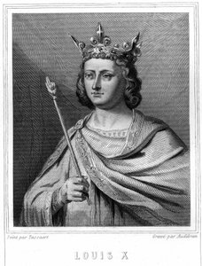 Porträtt av Louis X le Hutin (1289 - 1316), kung av Frankrike - i "Histoire des Français"" av Lavallée, gravyr, sd. av Unknown artist