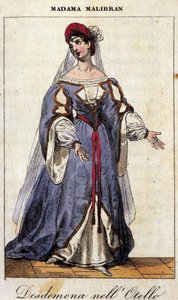 Porträtt av Maria Garcia kallad Malibran (1808-1836) sångerska i rollen som Desdemone för "" Othello "" (Otello) av Gioachino Rossini. Teatro alla Scala 1833. av Unknown artist