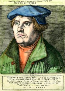 Porträtt av Martin Luther (1483-1546) Tysk religiös reformator Gravyr från 1500-talet Privat samling av Unknown artist