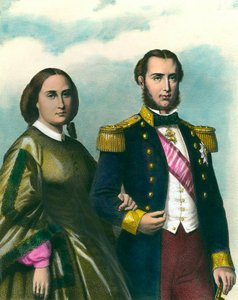 Porträtt av Maximilian I (1832-1867) Kejsaren av Mexiko och hans hustru Charlotte av Belgien (1840-1927). 1800-talsillustration. Privat samling av Unknown artist