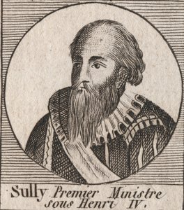 Porträtt av Maximilian av Bethune (1559-1641), hertig av Sully, minister av Henrik IV - Maximilian av Bethune, förste hertig av Sully, trogen högerhand som hjälpte kung Henrik IV av Frankrike - gravyr från "Instruction sur l
