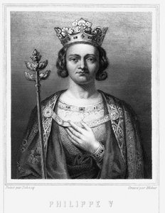 Porträtt av Philippe V le Long (1294 - 1322), Frankrikes kung - i "" Histoire des Français"" av Lavallée, gravyr, sd. av Unknown artist