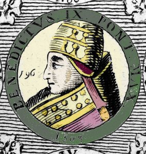 Porträtt av påven Benedikt IX. Gravyr av 1800-talet. av Unknown artist