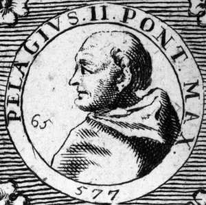 Porträtt av påven Pelage II (Pelagius) (520-590). av Unknown artist