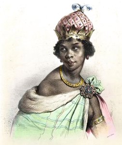 Porträtt av drottning Anna Nzinga eller Ana av Sousa Nzinga Mbande - "" Ginga, drottning Quilombola av Matamba i Angola"" av Unknown artist