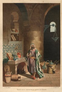 Porträtt av Rhases (Rhazes, Razi, Al-Razi, Razis eller Rases) (840-923) persisk vetenskapsman) i sitt laboratorium i Bagdad. Barcelona 1881 av Unknown artist