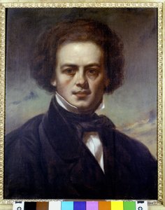 Porträtt av Robert Schumann (1810-1856), tysk kompositör. Anonym målning omkring 1840. Museo Teatrale alla Scala. av Unknown artist