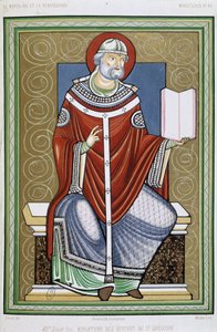 Porträtt av Saint Gregory, chromo 19th från miniatyr av Saint Gregory Epistles av Unknown artist